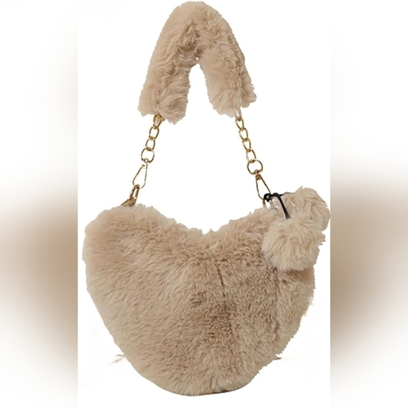 Handbags - Beige Hobo Mini Tote Handbag Fluffy Fur Purse